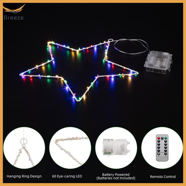 Bộ 3 Đèn Led 45 Bóng 8 Chế Độ Hình Ngôi Sao Trang Trí Lễ Hội Kèm Điều Khiển Từ Xa