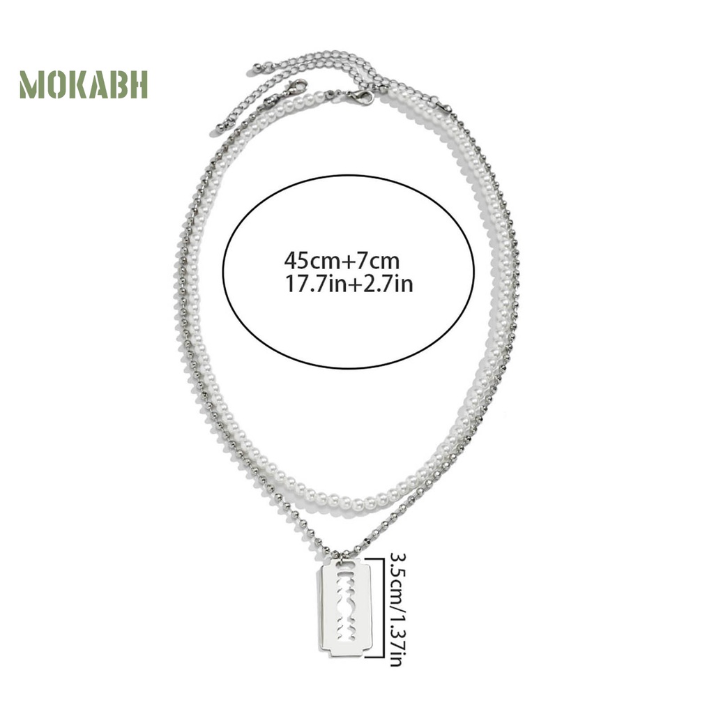 [Mok Abh] Vòng cổ Hai Lớp Đính Ngọc Trai Nhân Tạo Hình Học Có Thể Điều Chỉnh Thời Trang Dành Cho Nam
