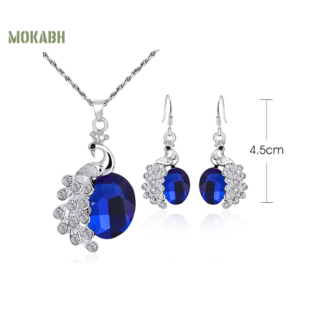 Bộ 2 Vòng cổ + Bông Tai Hình Chim Công Đính Đá Lấp Lánh