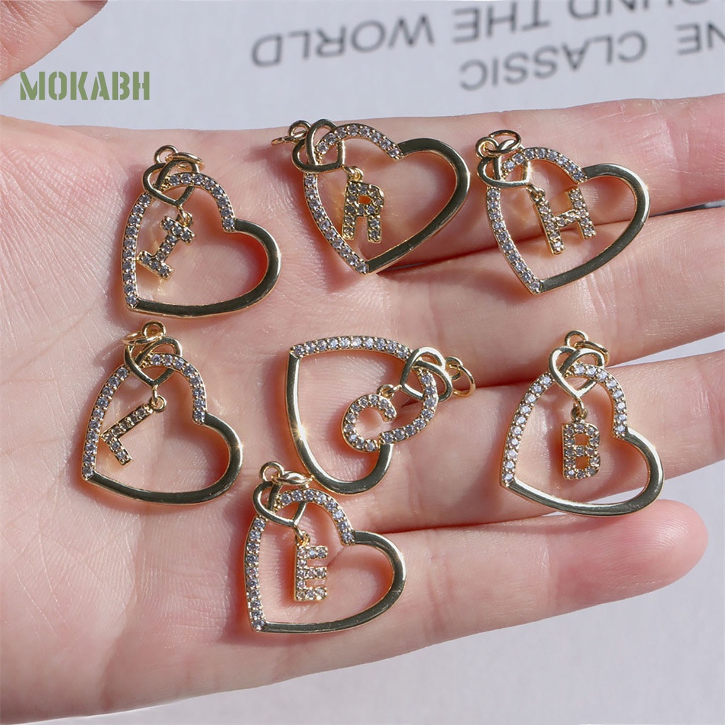 [Mok Abh] Vòng cổ Mặt Hình Trái Tim Và Chữ Cái Đính Đá Zircon Không Gây Dị Ứng Trang Trí Quần Áo