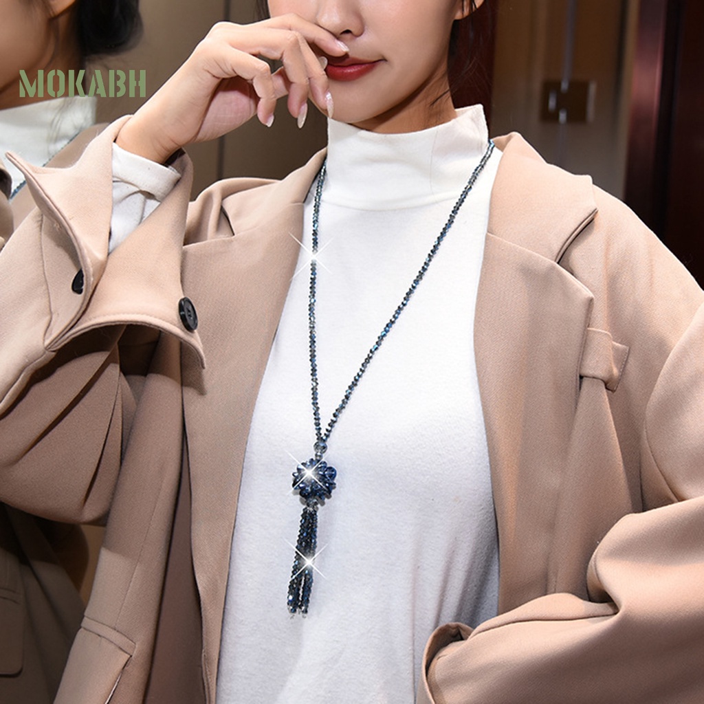 [Mok Abh] Vòng Cổ Nữ Hạt Pha Lê Giả Thắt Nút Dáng Dài Lấp Lánh Dễ Phối Đồ