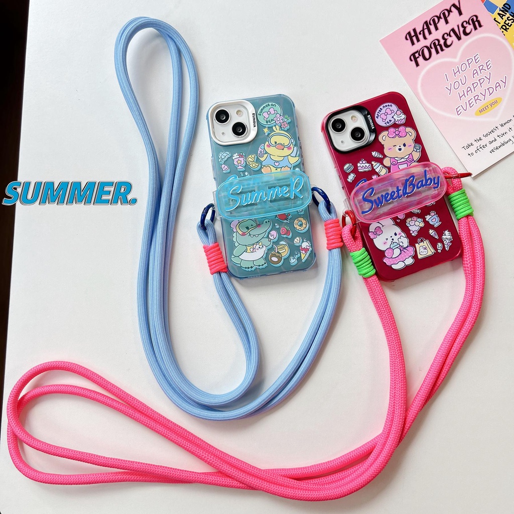 Ốp Điện Thoại Tpu Silicon Mềm Trong Suốt In Hoạt Hình Kèm Dây Đeo Chéo Cho iPhone 14 13 12 11 Pro Max