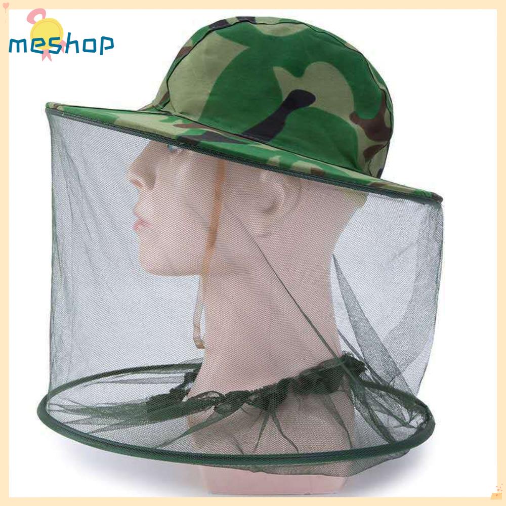 1 Nón Tai Bèo Có Màng Che Mặt Chống Muỗi Họa Tiết Rằn Ri Xanh Lá Cây Ngụy Trang Cho Câu Cá