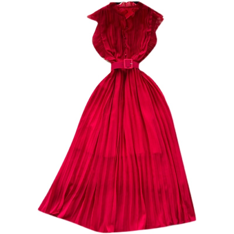 Đầm Chiffon Dáng Dài Eo Hẹp Phối Thắt Lưng Phong Cách Hepburn Pháp Thời Trang Mùa Hè Cao Cấp Cho Nữ