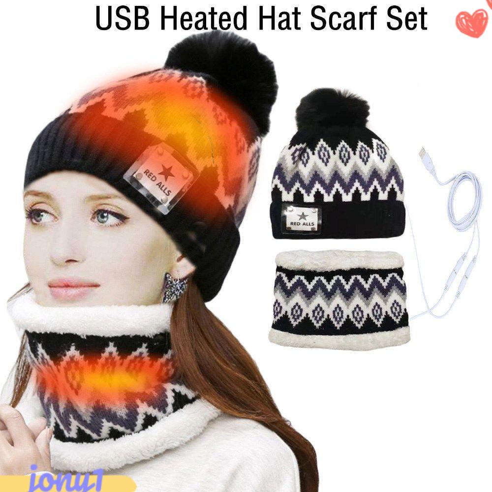 JONYE Set Mũ beanie + Khăn Choàng Cổ + Bóng Lông Giữ Ấm Cho Nam Và Nữ
