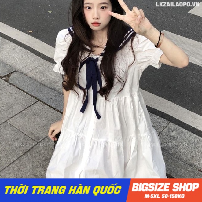 Váy đầm nữ Bigsize Đầm babydoll dáng suông tay ngắn cổ bèo Phối Nơ mùa hè Phong Cách hàn quốc đẹp Thanh Lịch cho nữ