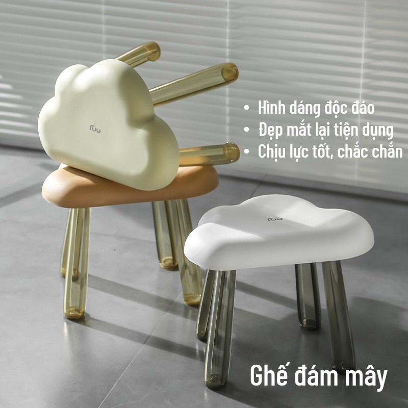 Ghế đẩu mini thiết kế đám mây cute chân trong suốt phong cách sang trọng tiện lợi MINT DECOR