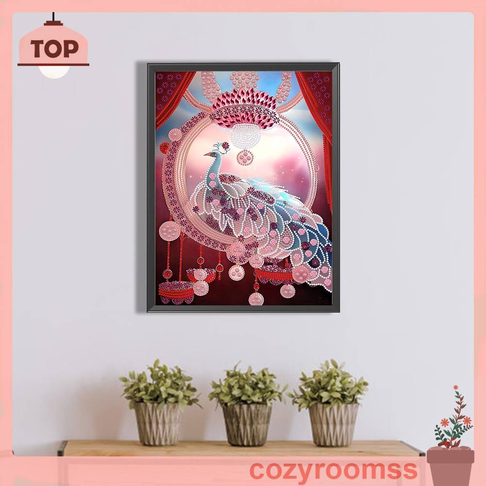 Tranh Đính Đá Hình Chim Công 5D Nghệ Thuật Tự Làm Thủ Công Treo Trang Trí Nội Thất