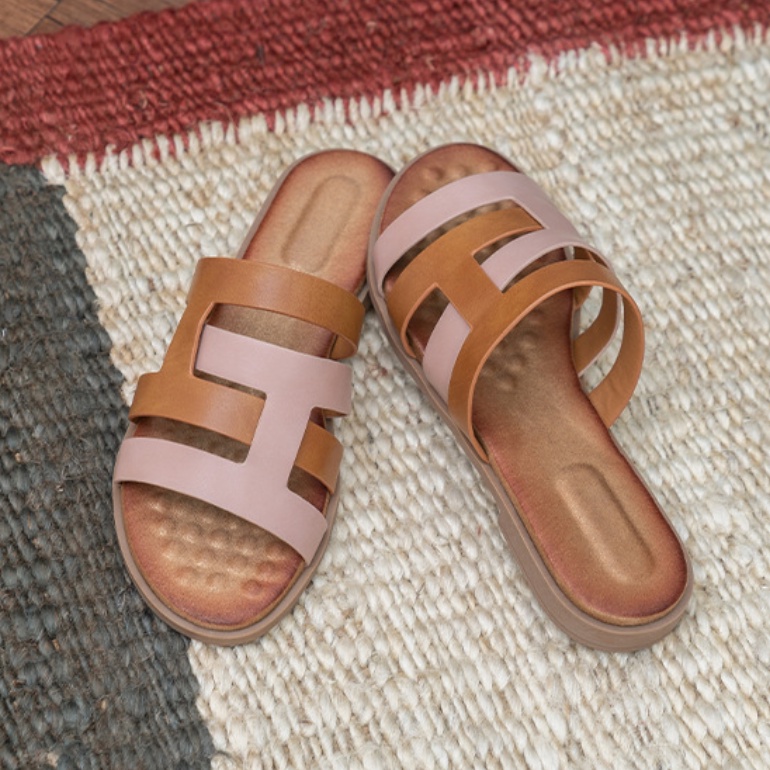 Dép Quai Ngang Phối Màu Sắc Độc Đáo Phong Cách Bohemian Thời Trang Cho Nữ