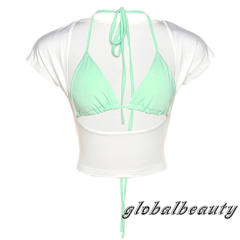 Áo Croptop Tay Ngắn Màu Sắc Trơn Cột Dây Thời Trang Mùa Hè Cho Nữ