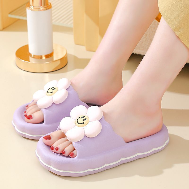 Dép Quai Ngang Đế Mềm Đính Nơ Họa Tiết Hoa Dễ Thương Cho Nữ