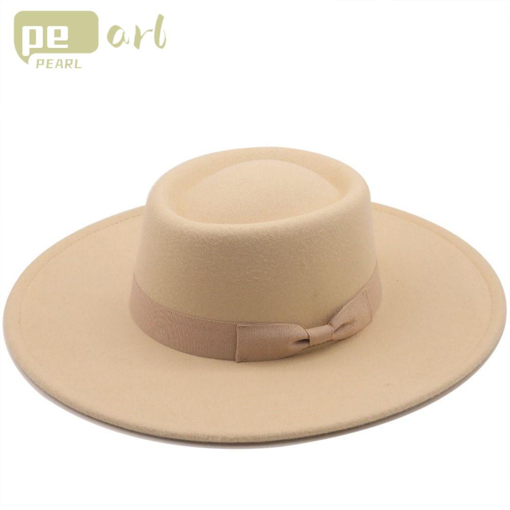 PEARLVN Mũ Fedora Vành Rộng Thắt Nơ Nhã Nhặn Mới