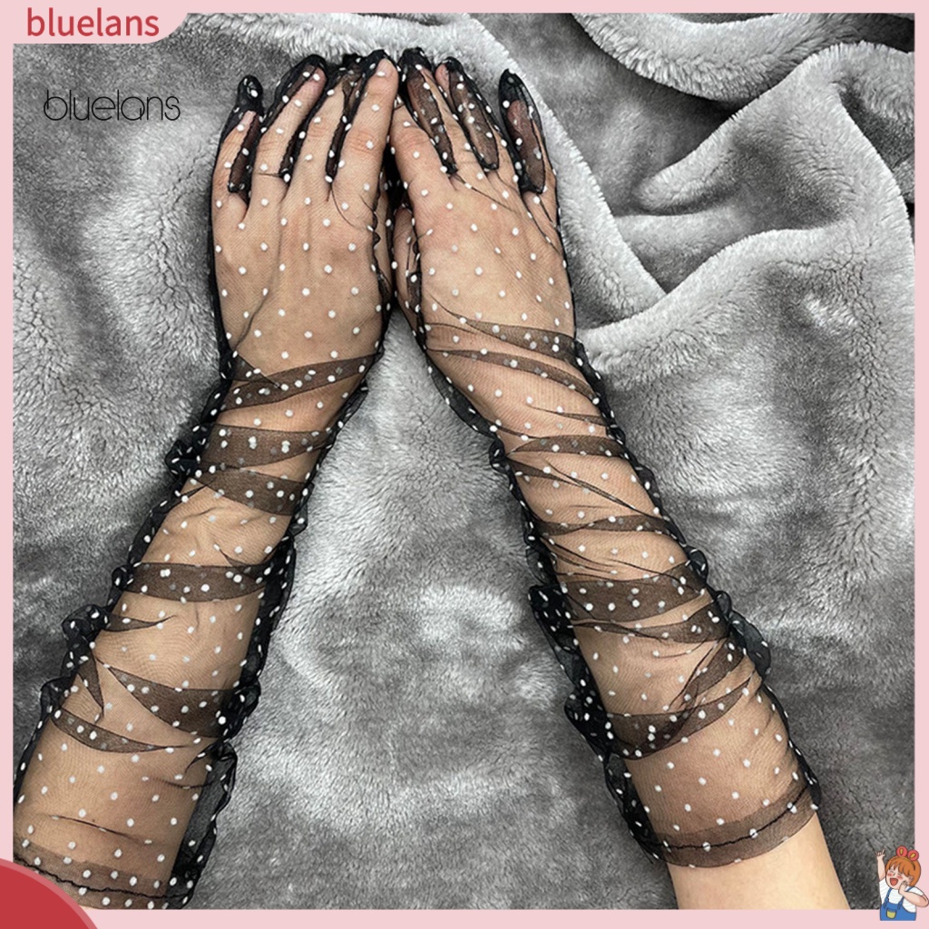 1 Đôi Găng Tay Lưới Xuyên Thấu Họa Tiết Chấm Bi Siêu Mềm Cho Cô Dâu