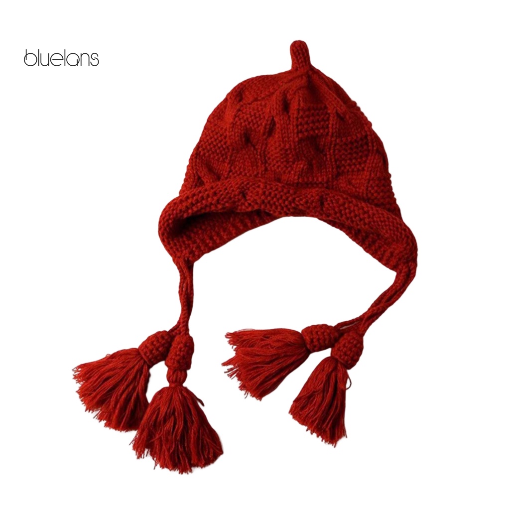 Mũ beanie Trùm Tai Co Giãn Màu Sắc Trơn Phối Tua Rua Thời Trang Mùa Đông