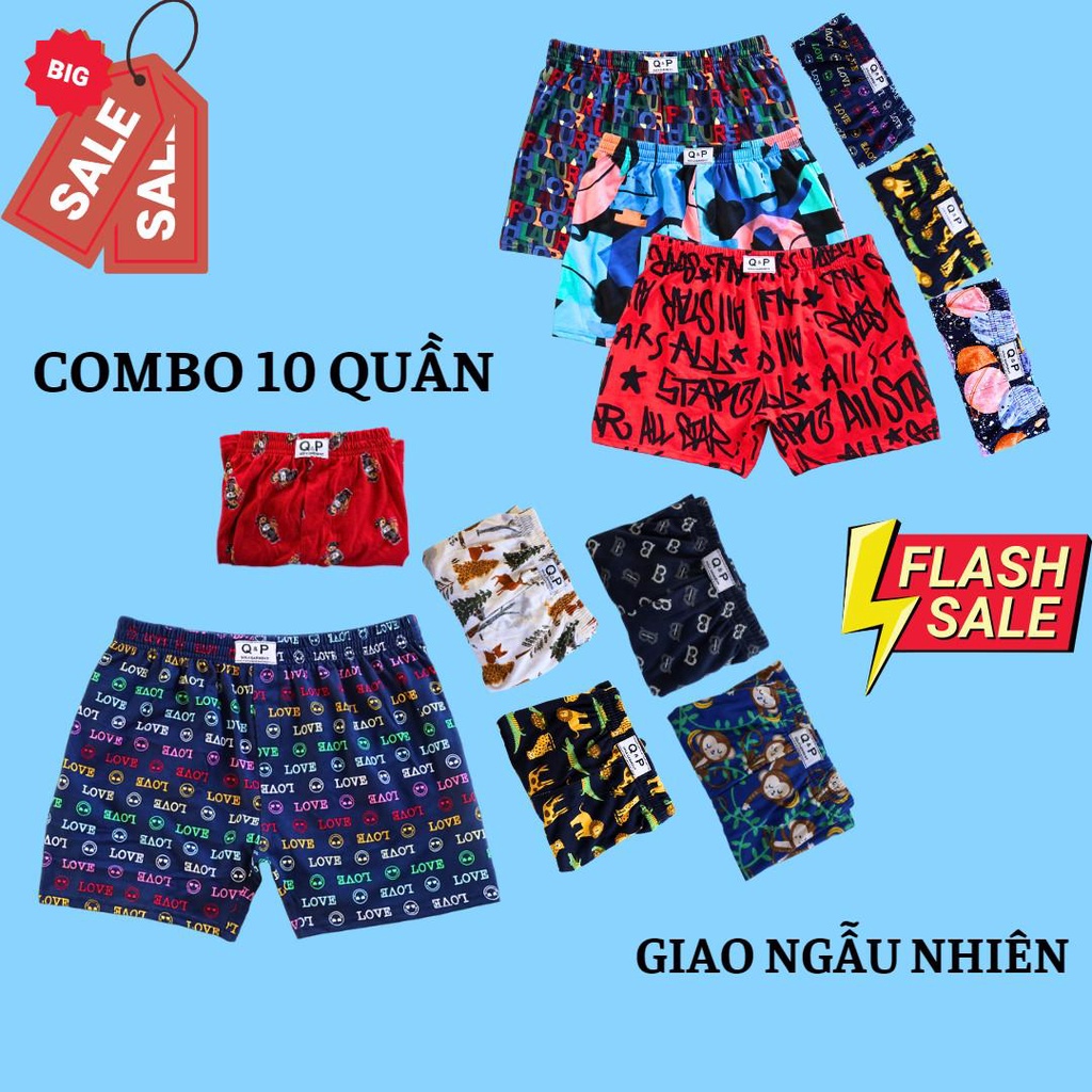 Combo 10 Quần Đùi Thun Nam Nữ Q&amp;P Cotton Co Giãn Cao Cấp Sành Điệu