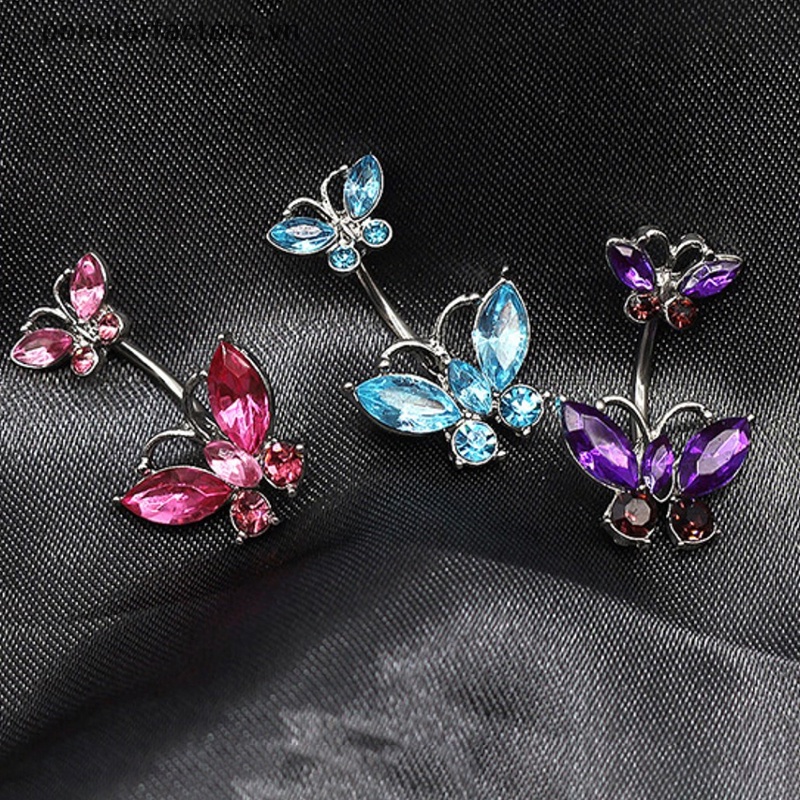 [Phổ Biến] Khuyên Rốn Mặt Kính Hình Bướm Đôi Sáng Bóng Tinh Tế Làm Quà Tặng Trang Sức