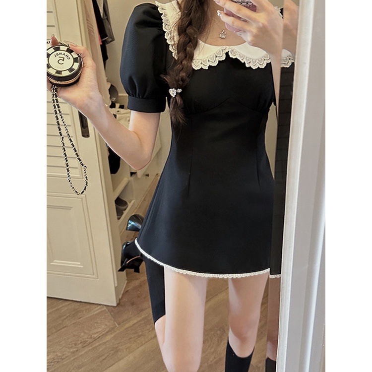 [Đầm Ngắn Pettiskirt Tay Phồng Cổ Búp Bê Phong Cách Pháp Thiết Kế Ôm Eo Nhỏ Nhắn Cho Nữ