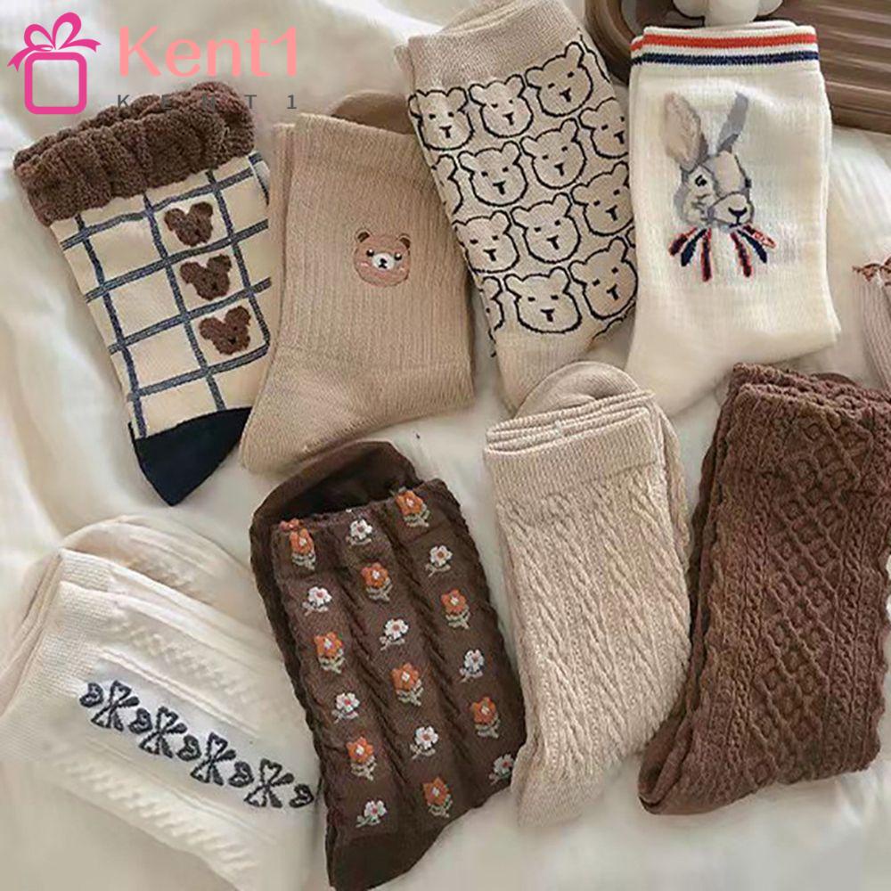 KENT1 Tất Cotton Hoạ Tiết Hoạt Hình Phong Cách Harajuku Thoáng Khí