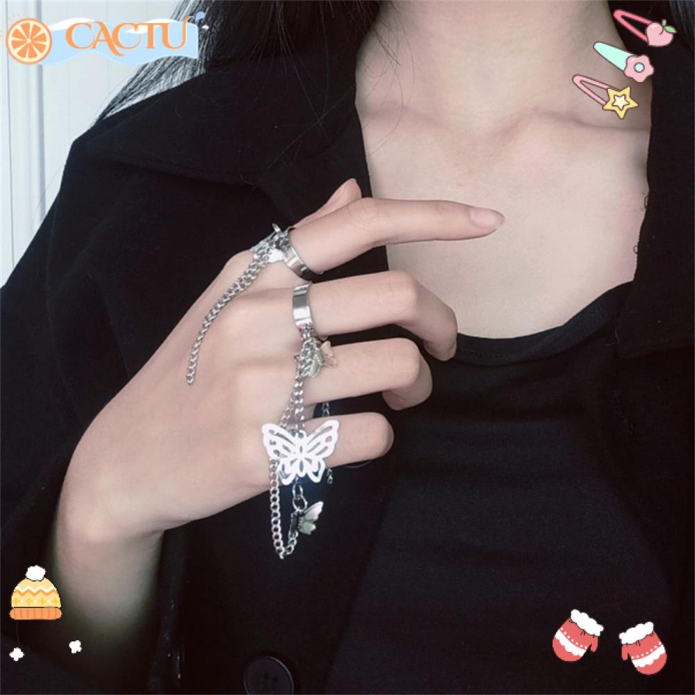CACTU Nhẫn Hình Bướm Nhiều Lớp Phong Cách Harajuku Cho Nam Nữ