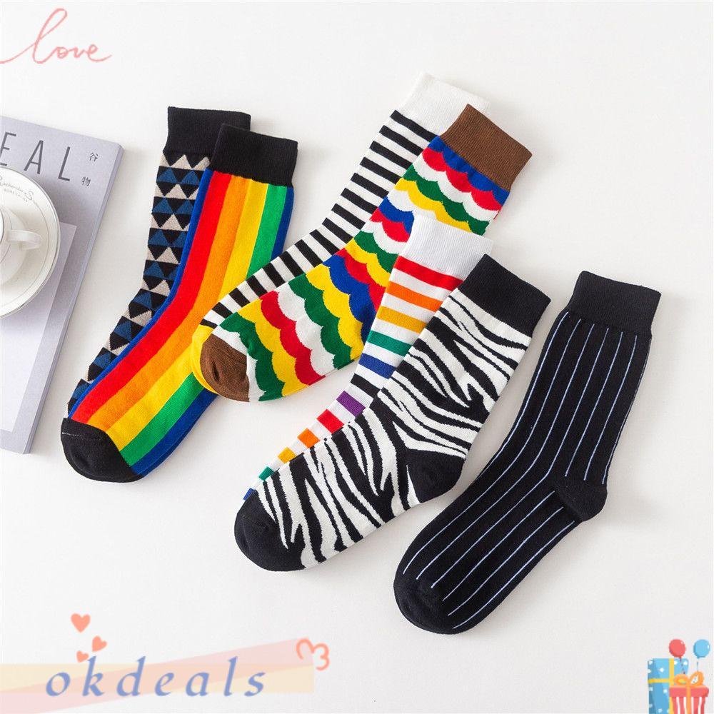 OKDEALS 1 Đôi Tất Cotton Kẻ Sọc Thời Trang Cho Nữ