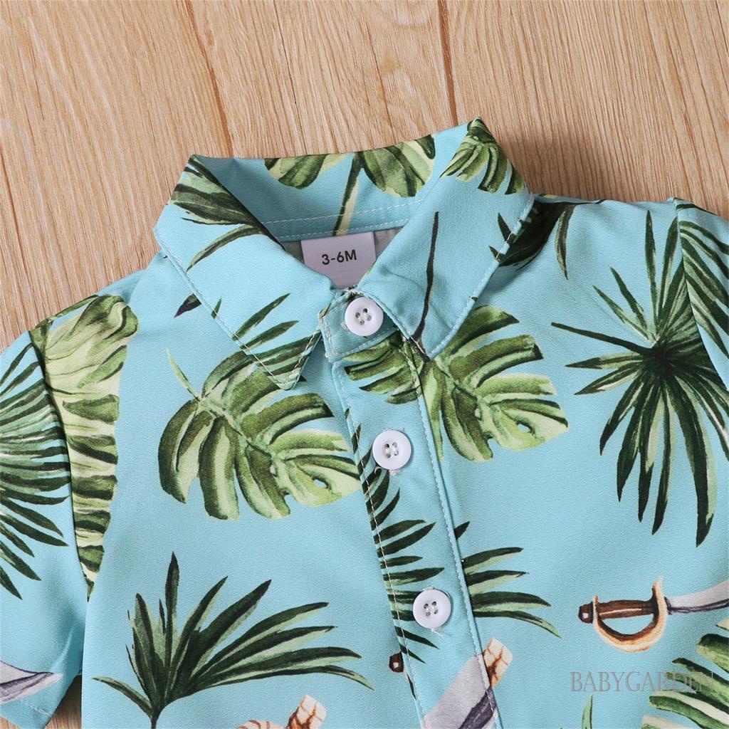 Set Áo Thun Tay Ngắn &amp; Quần Short In Hình Lá Cho Bé Trai 3-18 Tháng Tuổi