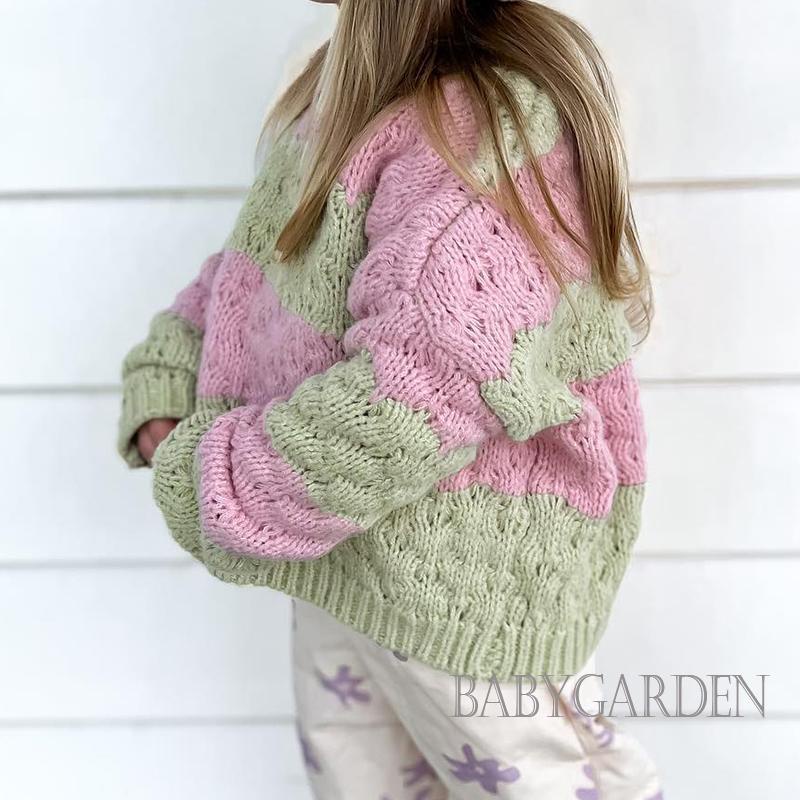 Áo Sweater Dệt Kim Tay Dài Cổ Tròn Màu Sắc Tương Phản Thời Trang Mùa Thu Cho Bé / 6 Tháng-3 Tuổi