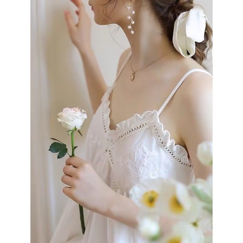 Đầm Ngủ Cotton Hai Dây Có Mút Đệm Ngực Thời Trang Mùa Hè Quyến Rũ Cho Nữ