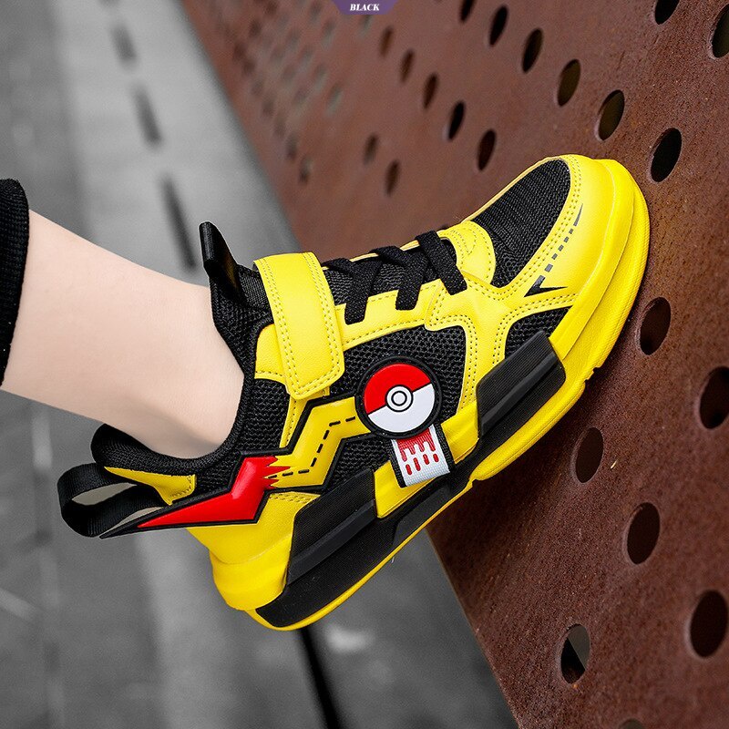 Giày Thể Thao Chạy Bộ Gọn Nhẹ Thoáng Khí Họa Tiết Pikachu Pokemon Thời Trang Cho Bé