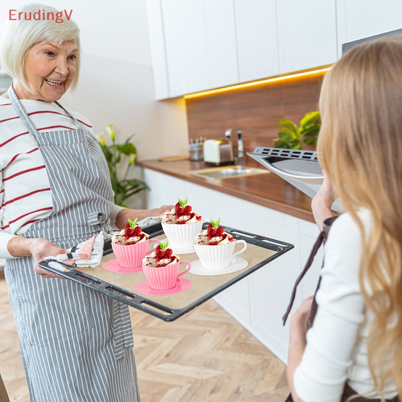 Bộ 1 / 4 Khuôn Silicone Làm Bánh Cupcake Hình Tách Trà Chịu Nhiệt