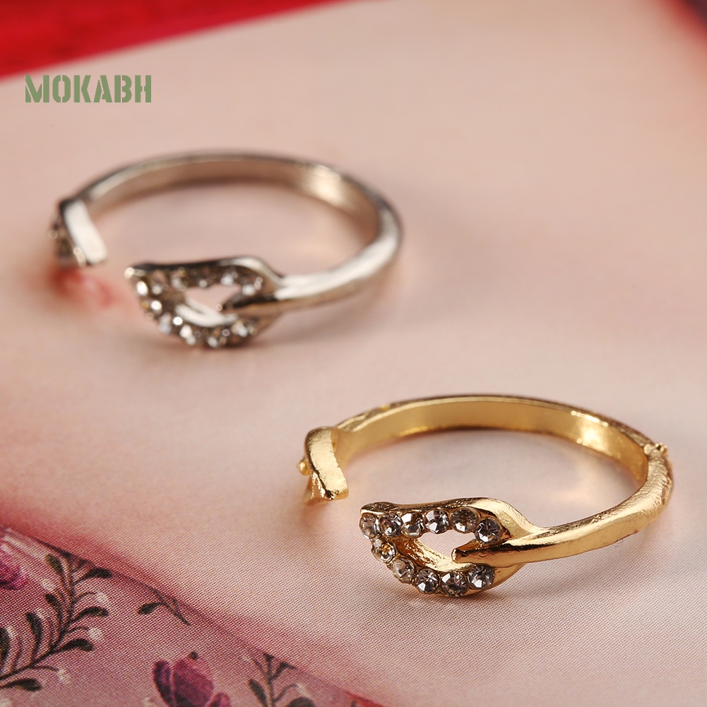 Nhẫn Đeo Tay Họa Tiết Hình Chiếc Lá Đính Đá Có Thể Điều Chỉnh Kích Thước Thời Trang Cho Nữ