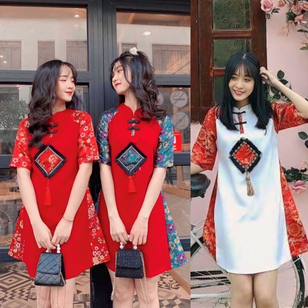 Đầm Suông Nữ Đẹp Kiểu Dáng Cổ Tròn Họa Tiết Thổ Cẩm Mặc Chơi Tết & Trung Thu BY8312