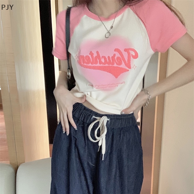 Áo Thun Crop Top Tay Ngắn Dáng Ôm Kiểu Retro Thời Trang Mùa Hè Cho Bạn Gái PJ