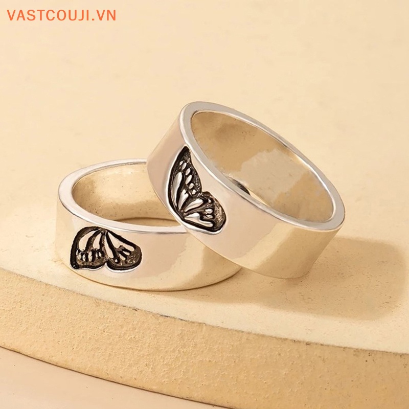 Bộ 2 Nhẫn Xếp Chồng Lên Nhau Họa Tiết Bướm Phong Cách Gothic Thời Trang Cho Cặp Đôi / Chị Em Gái