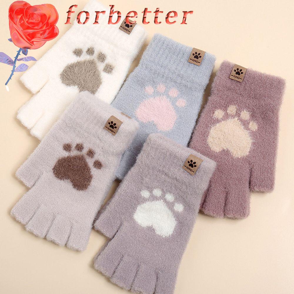 FORBETTER Găng Tay Hở Ngón Hình Trái Tim Bằng Sợi Acrylic Chống Gió Giữ Ấm Mùa Thu Đông Cho Học Sinh