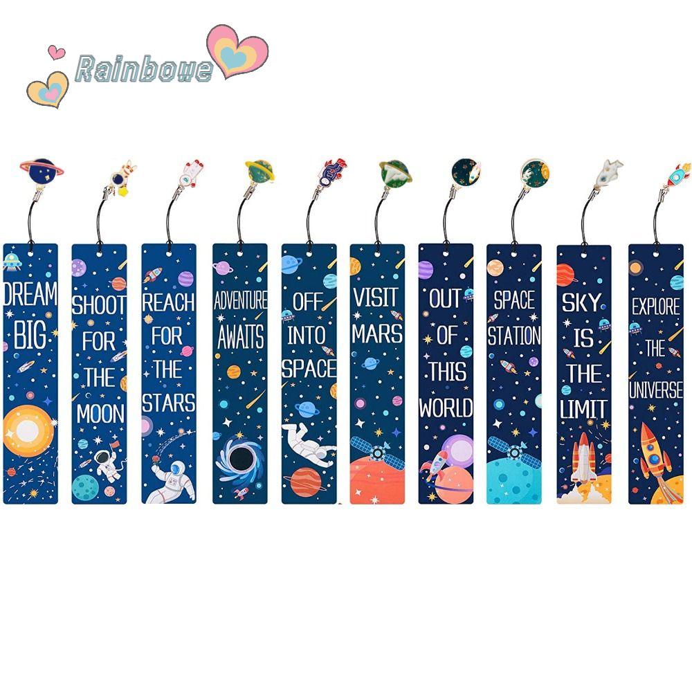 RAINBOW Bộ 10 Thẻ Đánh Dấu Trang Sách Chủ Đề Không Gian Truyền Cảm Hứng Bằng Kim Loại