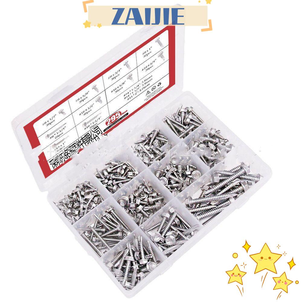 ZAIJIE24 Bộ 295 Ốc Vít Đầu Dẹt Bằng Thép Không Gỉ M8M10M14 410 Chuyên Dụng Cho Kim Loại