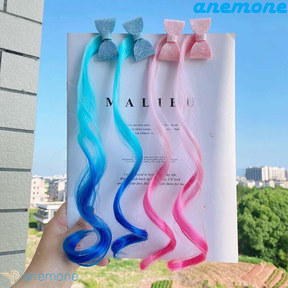 ANEMONE Bộ 2 Tóc Giả Xoăn Đính Nơ Nhiều Màu Sắc Dễ Thương Chất Lượng Cao Trang Trí Đuôi Ngựa Cho Bé Gái