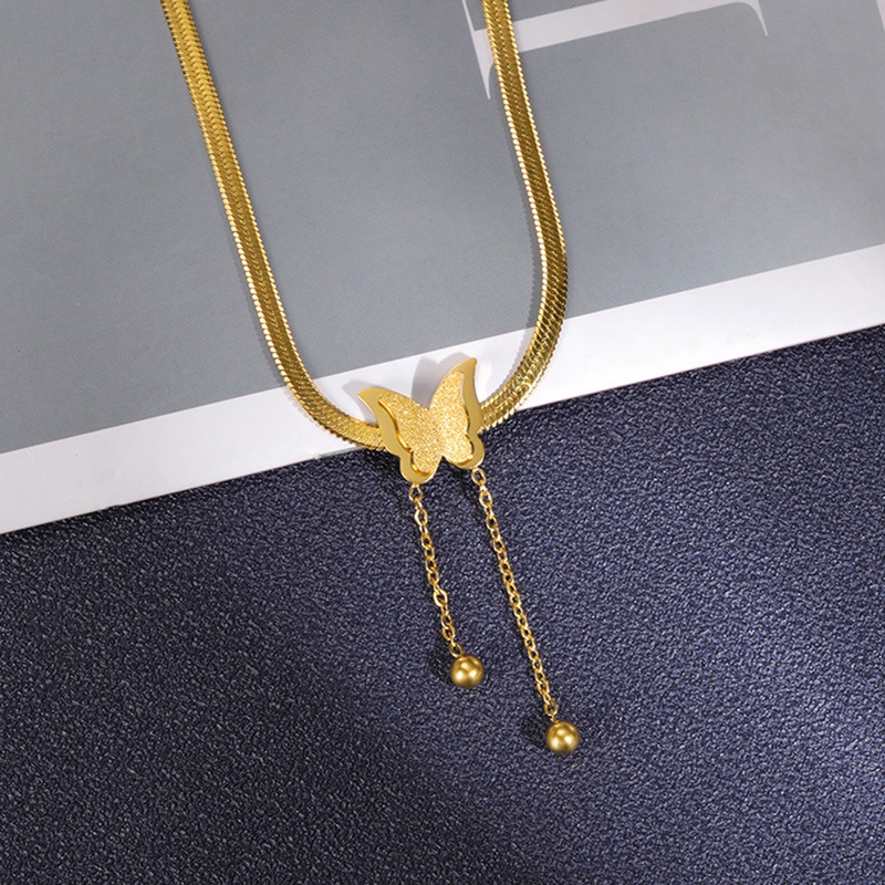 Ygt Vòng Cổ Choker Dây Xích Bằng Thép Không Gỉ Mặt Hình Cánh Bướm Màu Vàng Kim Vintage Cho Nữ