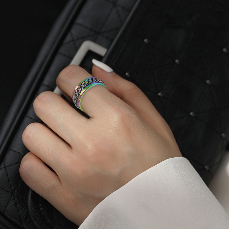 Ygt Nhẫn Thép Titan Kiểu Dây Xích Sáng Tạo Thời Trang Cho Nam Và Nữ