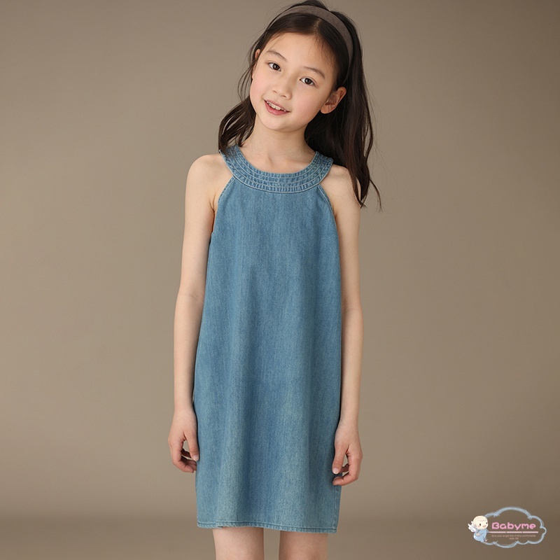 Đầm Denim Không Tay Cổ Tròn Thân Thiện Với Da Thời Trang Mùa Hè Cho Bé Gái