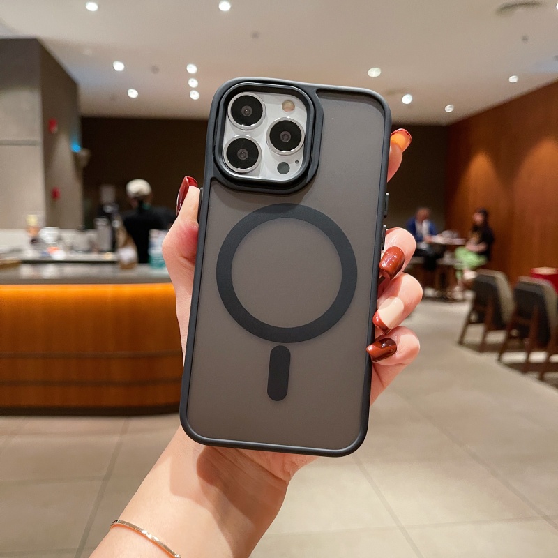 Ốp Điện Thoại Cứng Nhám Trong Suốt Chống Sốc Màu Trơn Có Nam Châm Cho iPhone 14 13 12 11 Pro Max 14 Plus