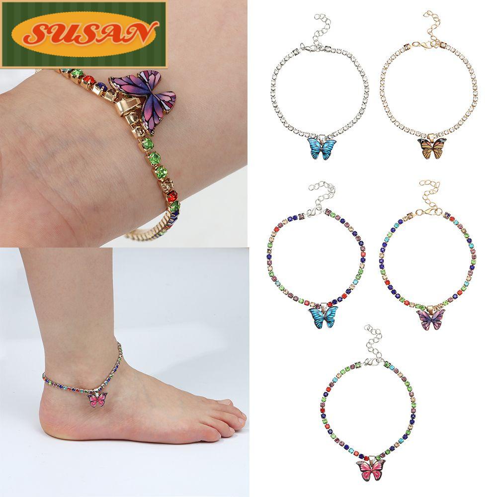 SUSANS Lắc Chân Đính Đá Hình Bướm Phong Cách Boho Thời Trang Đi Biển Mùa Hè