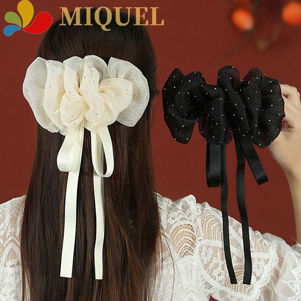 MIQUEL Kẹp Tóc Đuôi Ngựa Thắt Nơ Lưới Chấm Bi Cho Đám Cưới
