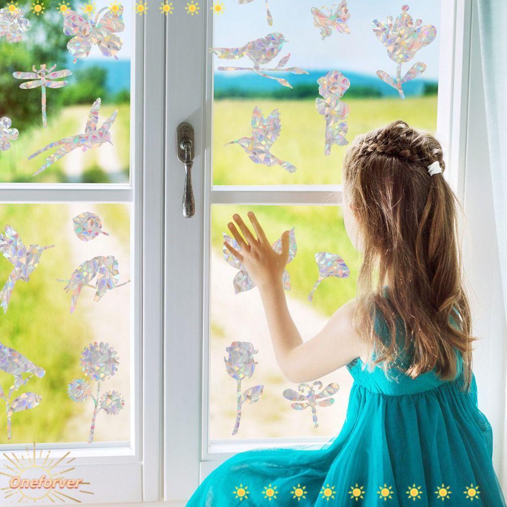 FOREVER 1 Bộ Đề Can Dán Cửa Kính Chống Va Chạm Chống Va Chạm Hình Bướm Và Chuồn Chuồn Màu Cầu Vồng