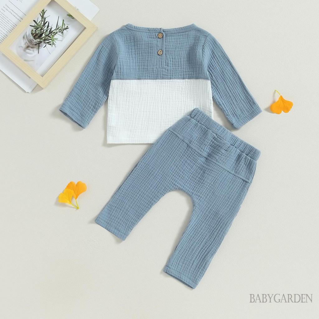 Set Đồ Mùa Thu 2 Món Gồm Áo Tay Dài + Quần Có Túi Màu Sắc Tương Phản Cho Bé Trai / 6 Tháng-4 Tuổi