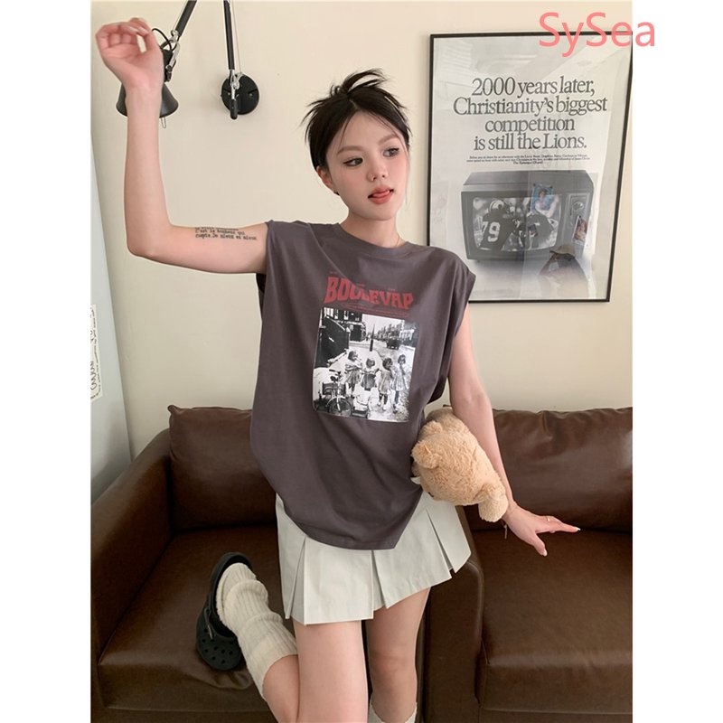 Áo Sát Nách In Chữ Phong Cách Retro Mỹ Cho Nữ