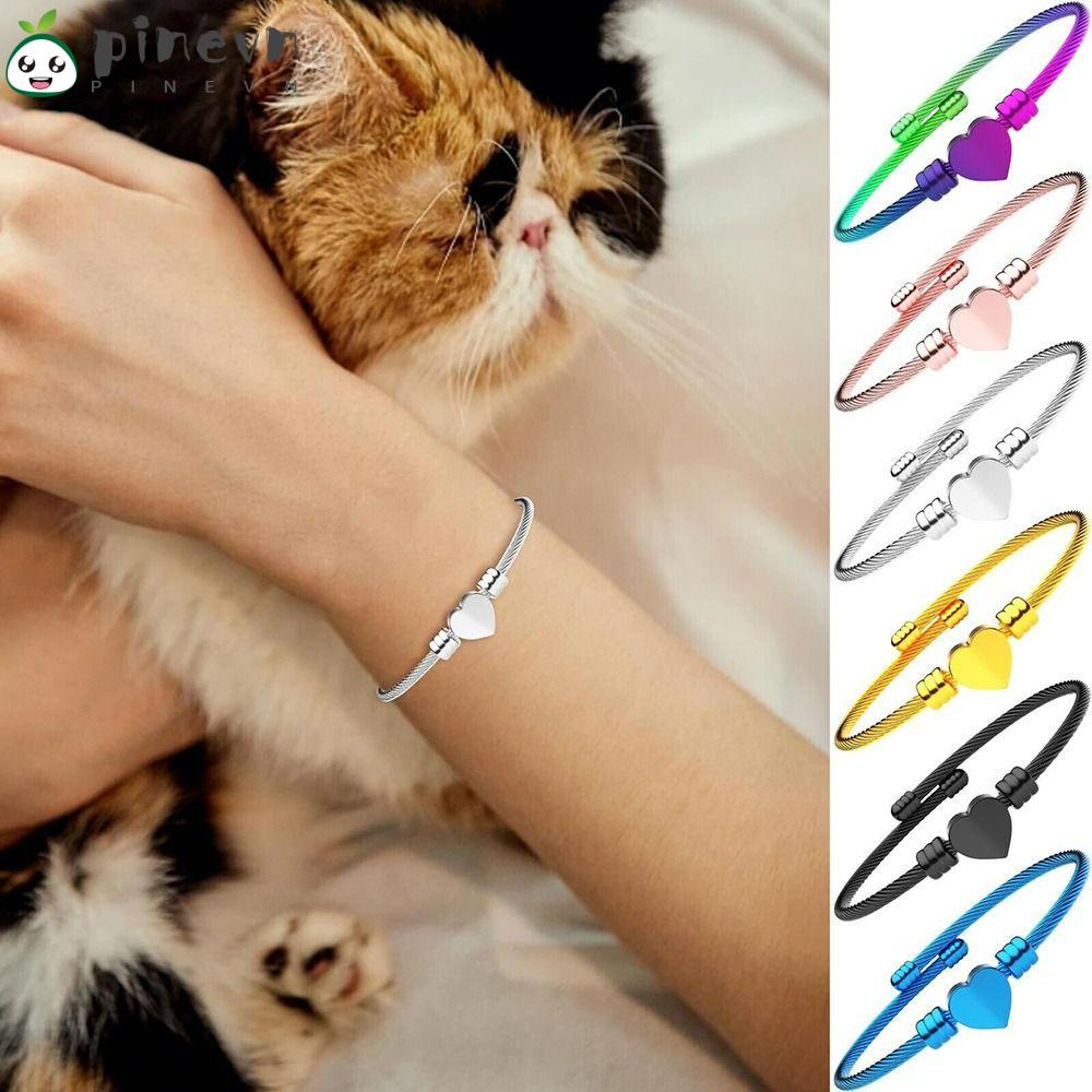 PINEVN Vòng Tay Dây Thừng Mặt Hình Trái Tim Bằng Thép Không Gỉ Chất Lượng Cao Có Thể Điều Chỉnh Kích Thước Phong Cách Punk