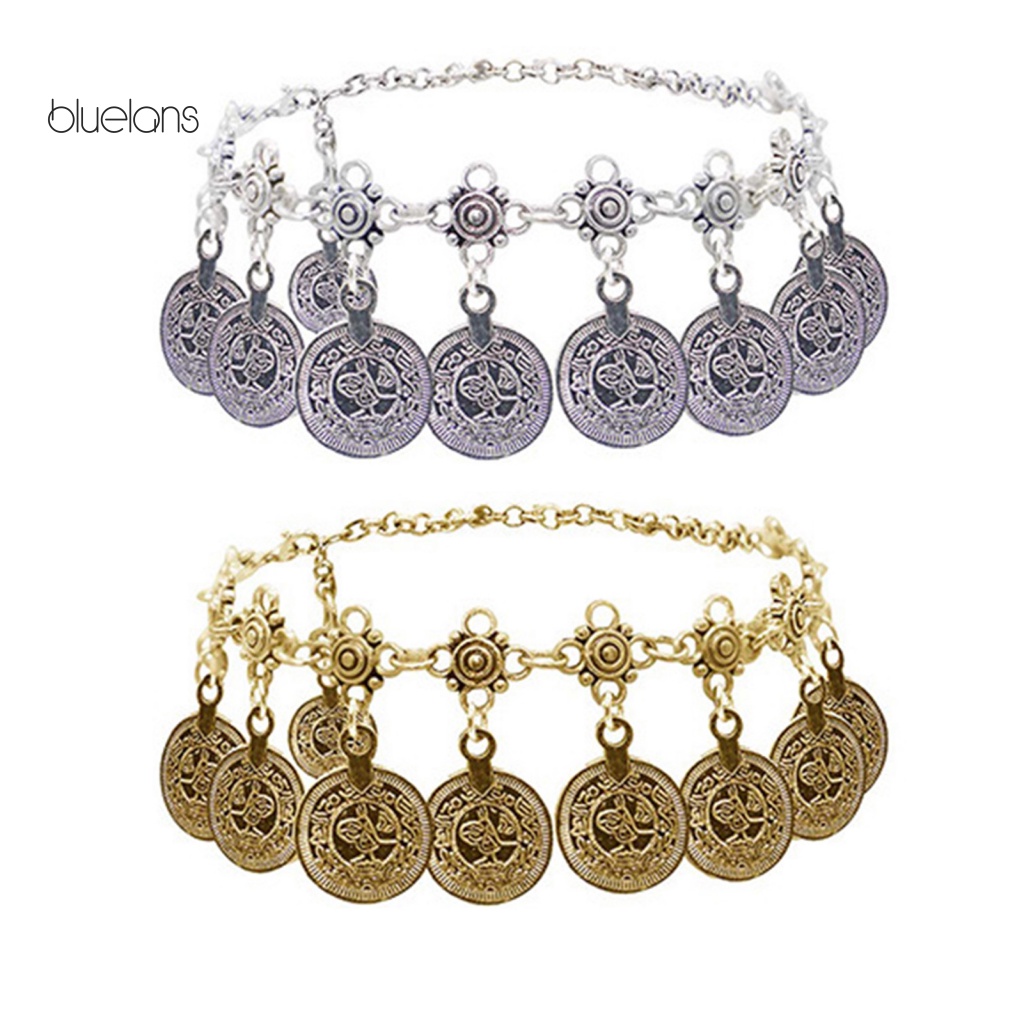 Lắc Chân Kim Loại Mặt Tròn Họa Tiết Phong Cách Bohemian Cổ Điển Không Gây Dị Ứng Có Thể Điều Chỉnh Cho Nữ