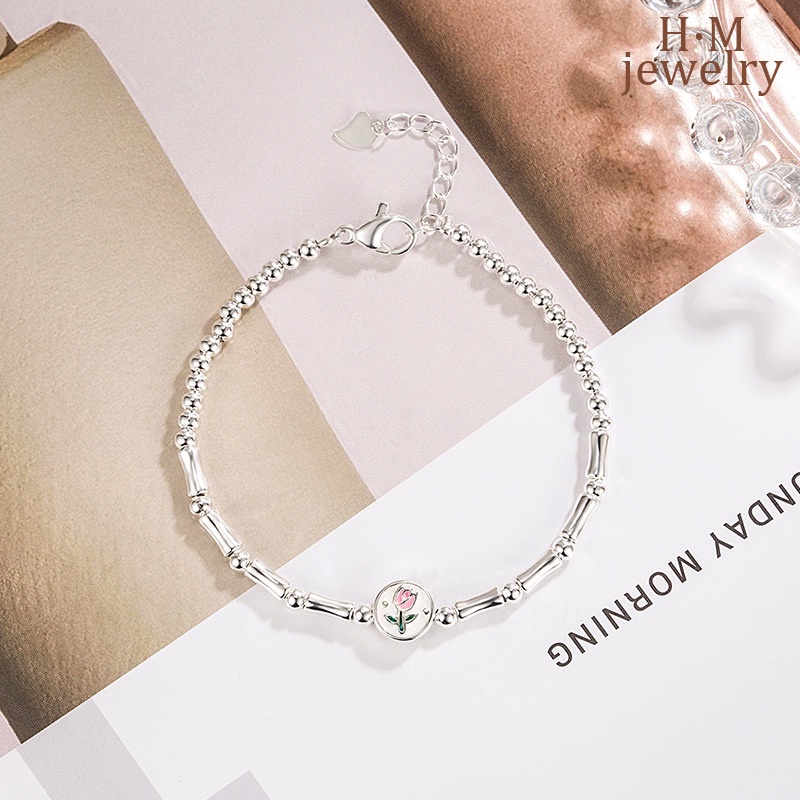 Vòng Tay Mạ Bạc 925 Hình Hoa Tulip Joker Đơn Giản Xinh Xắn