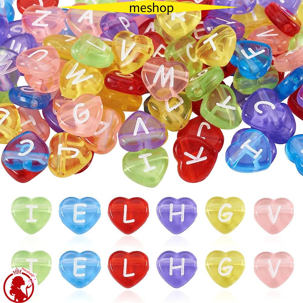 ME Set 100 Hạt Xỏ Lỗ 10mm Bằng Acrylic Trong Suốt Có In Chữ / Trái Tim